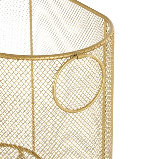 21" Metal Oval Mesh Wire Rolling Laundry Storage Cart with Ring Handles